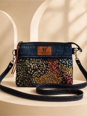 One-of-a-Kind Colorful Upcycled Denim Crossbody Bag
